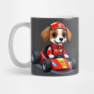 Cute Dog in Red Racing Car Mug